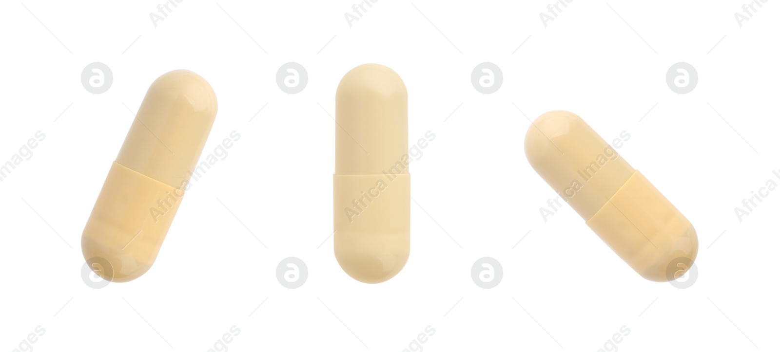 Image of Collage of vitamin pills isolated on white