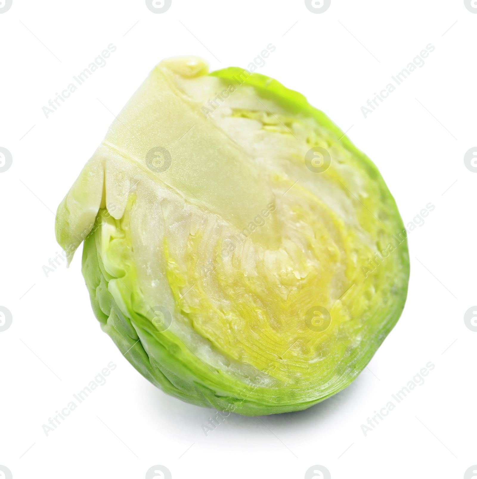 Photo of Fresh cut Brussels sprout on white background