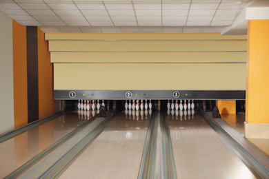 Bowling alley lanes with pins in club