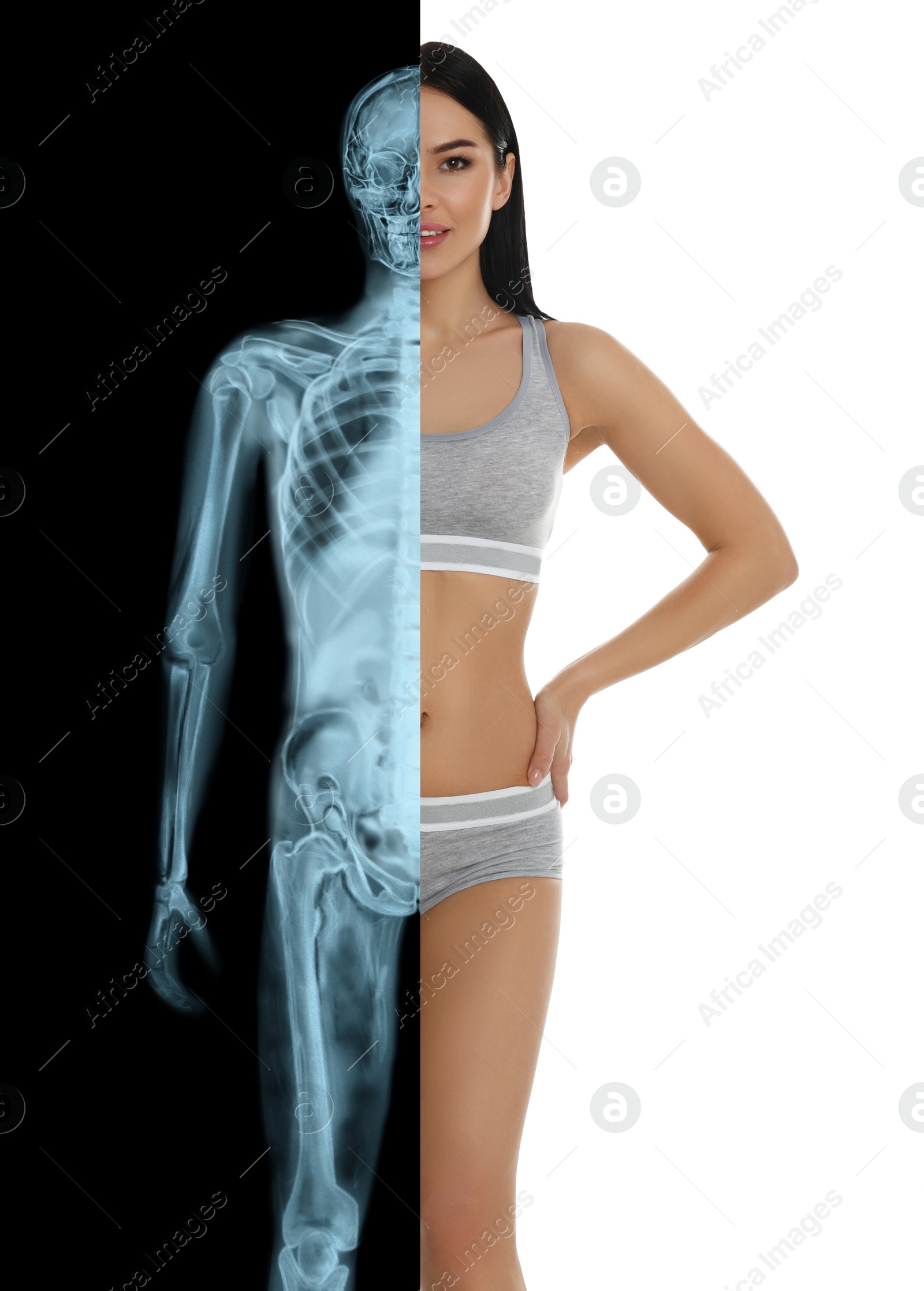 Image of Woman in underwear, half x-ray photograph. Medical check
