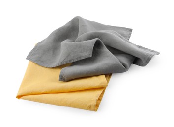 Photo of Yellow and grey cloth napkins isolated on white