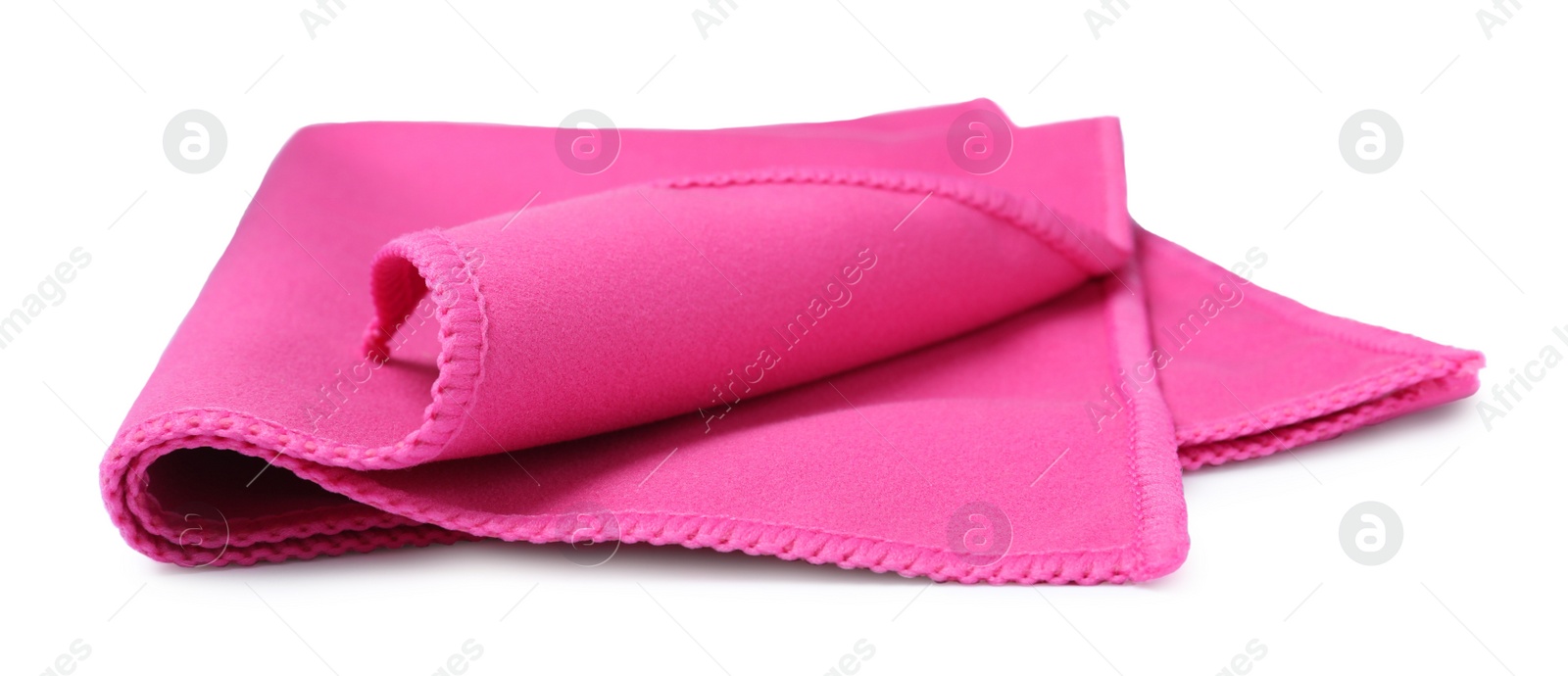 Photo of Clean pink microfiber cloth isolated on white