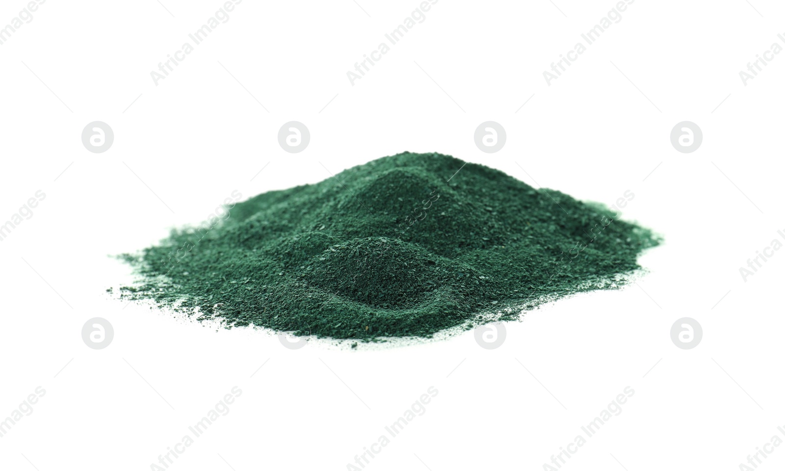 Photo of Heap of spirulina algae powder on white background