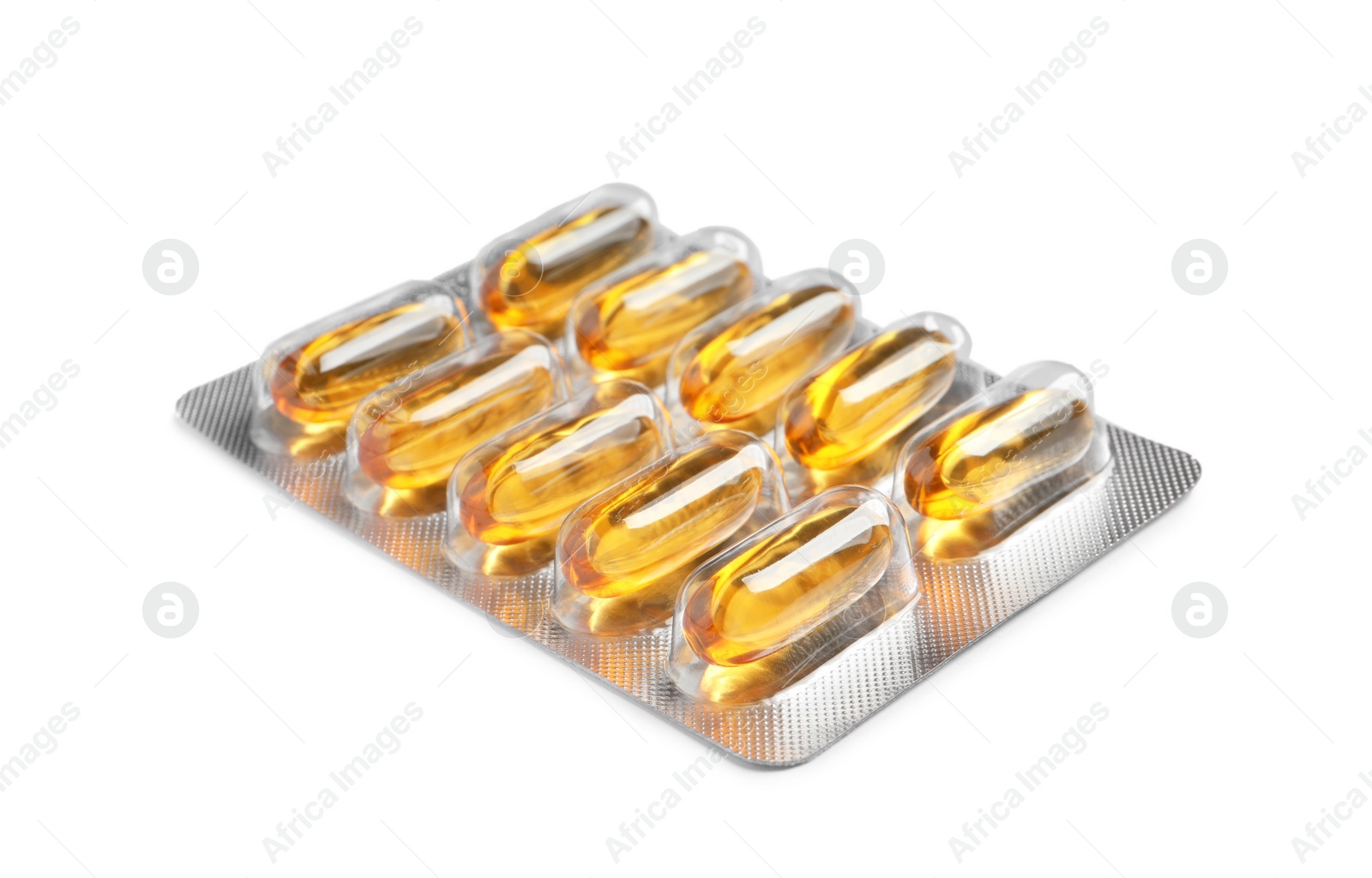 Photo of Blister with bright pills isolated on white