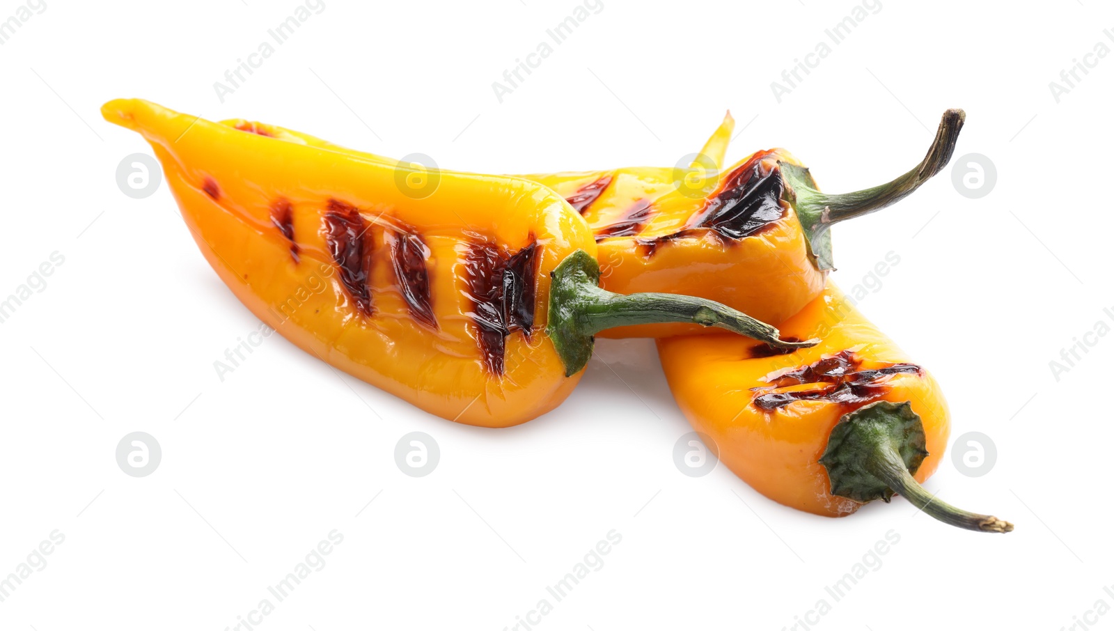 Photo of Tasty grilled yellow peppers isolated on white