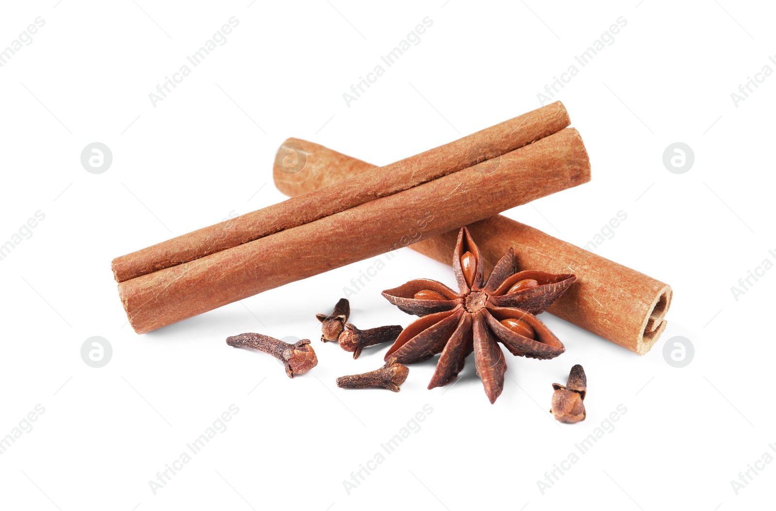 Photo of Many different aromatic spices on white background