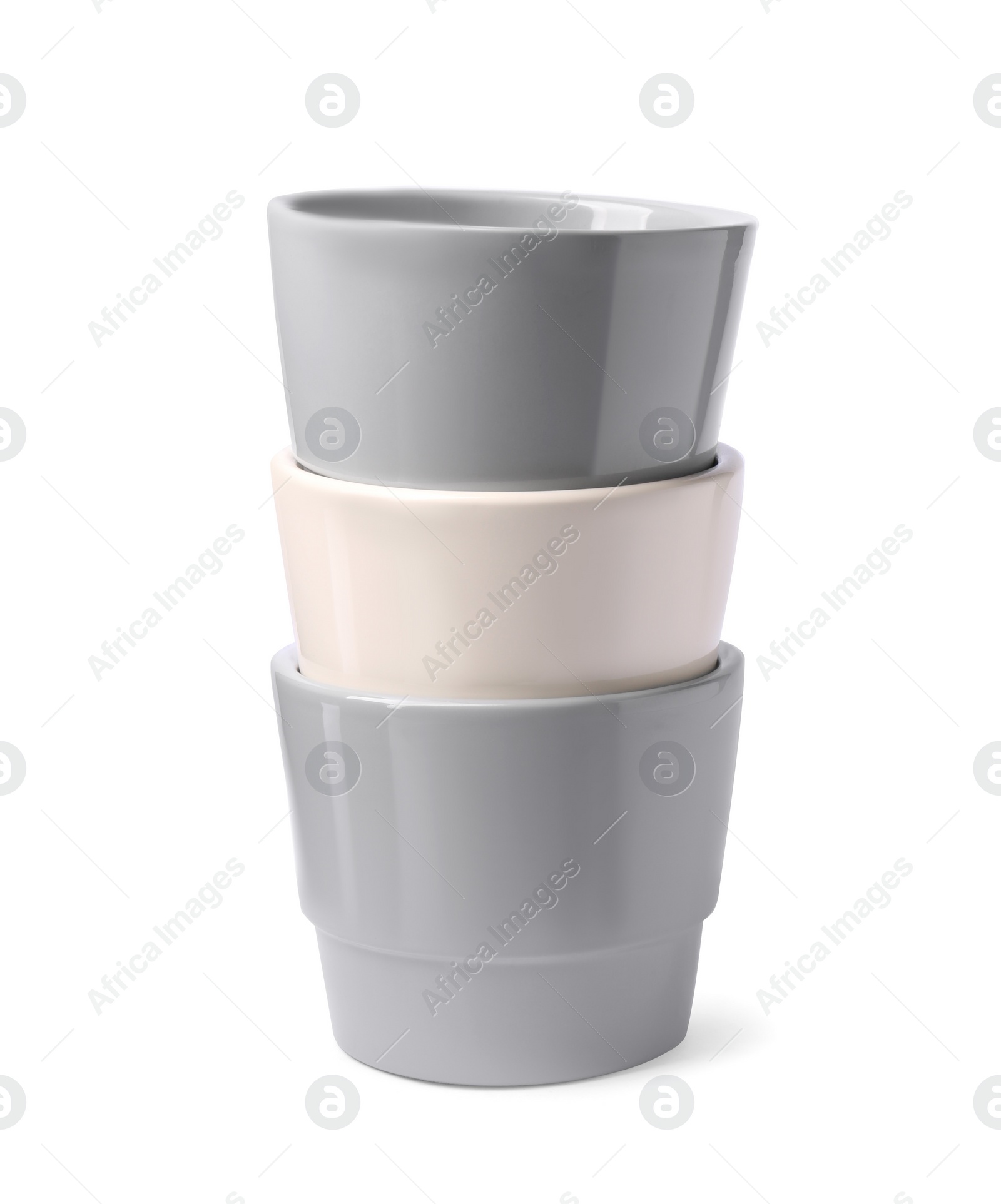 Photo of Different empty ceramic flower pots on white background