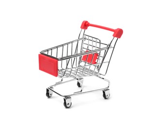 Empty mini metal shopping cart isolated on white