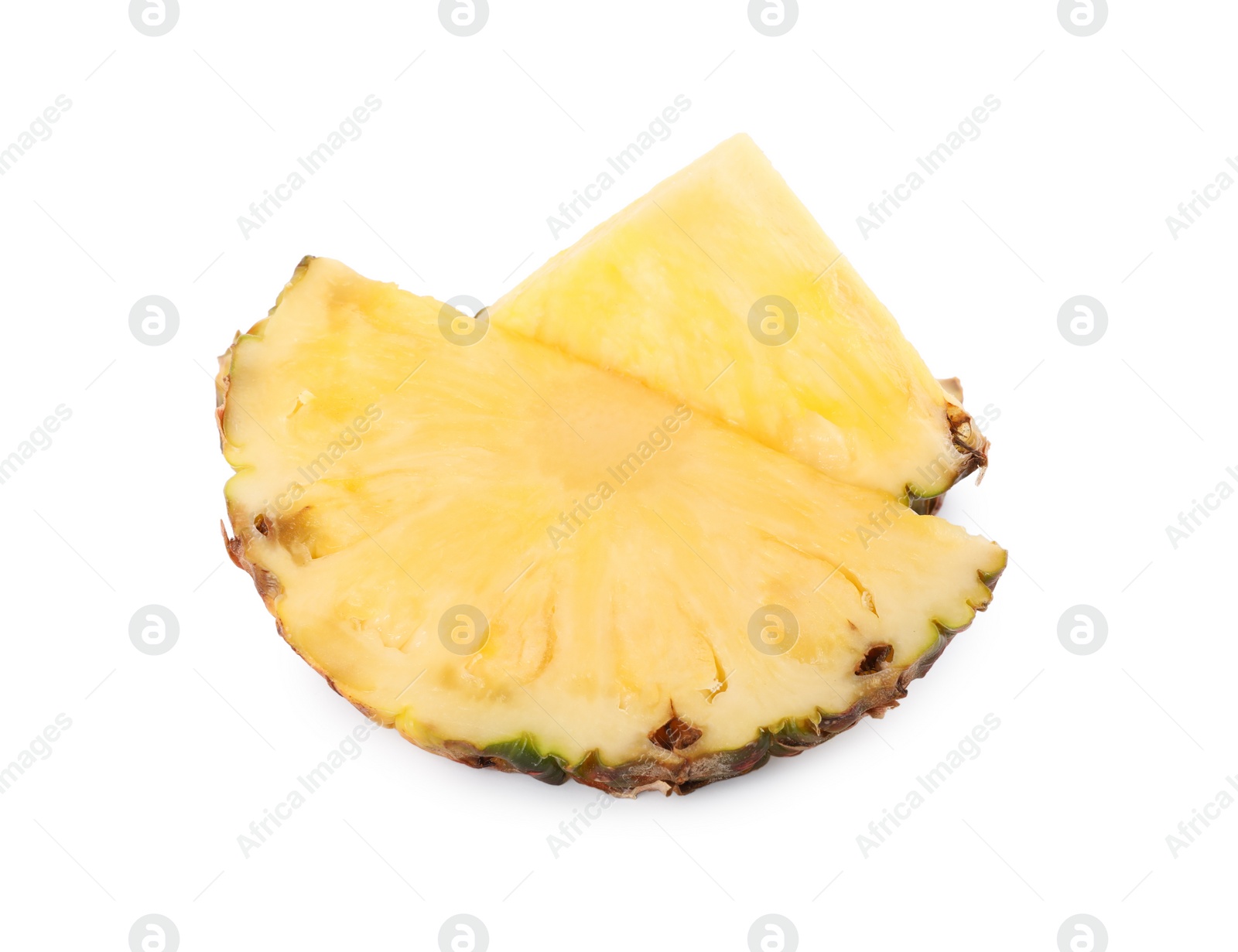 Photo of Slices of tasty ripe pineapple isolated on white