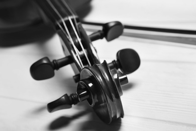 Image of Beautiful classic violin, closeup view. Musical instrument