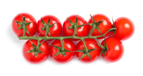 Branch of fresh cherry tomatoes isolated on white