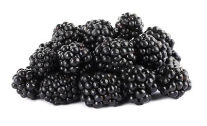 Photo of Beautiful tasty ripe blackberries on white background