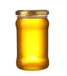 Jar with organic honey isolated on white