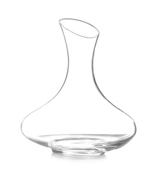 Photo of Empty elegant wine decanter on white background