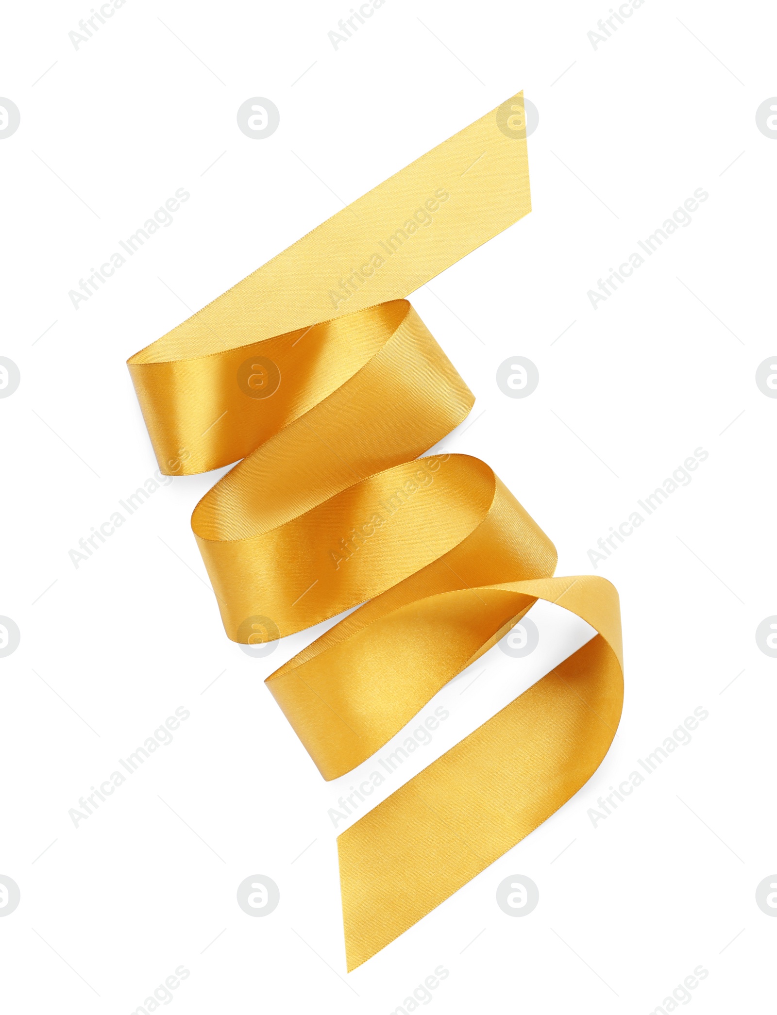 Beautiful golden ribbon isolated on white, top view Photo of Beautiful golden ribbon isolated on white, top view