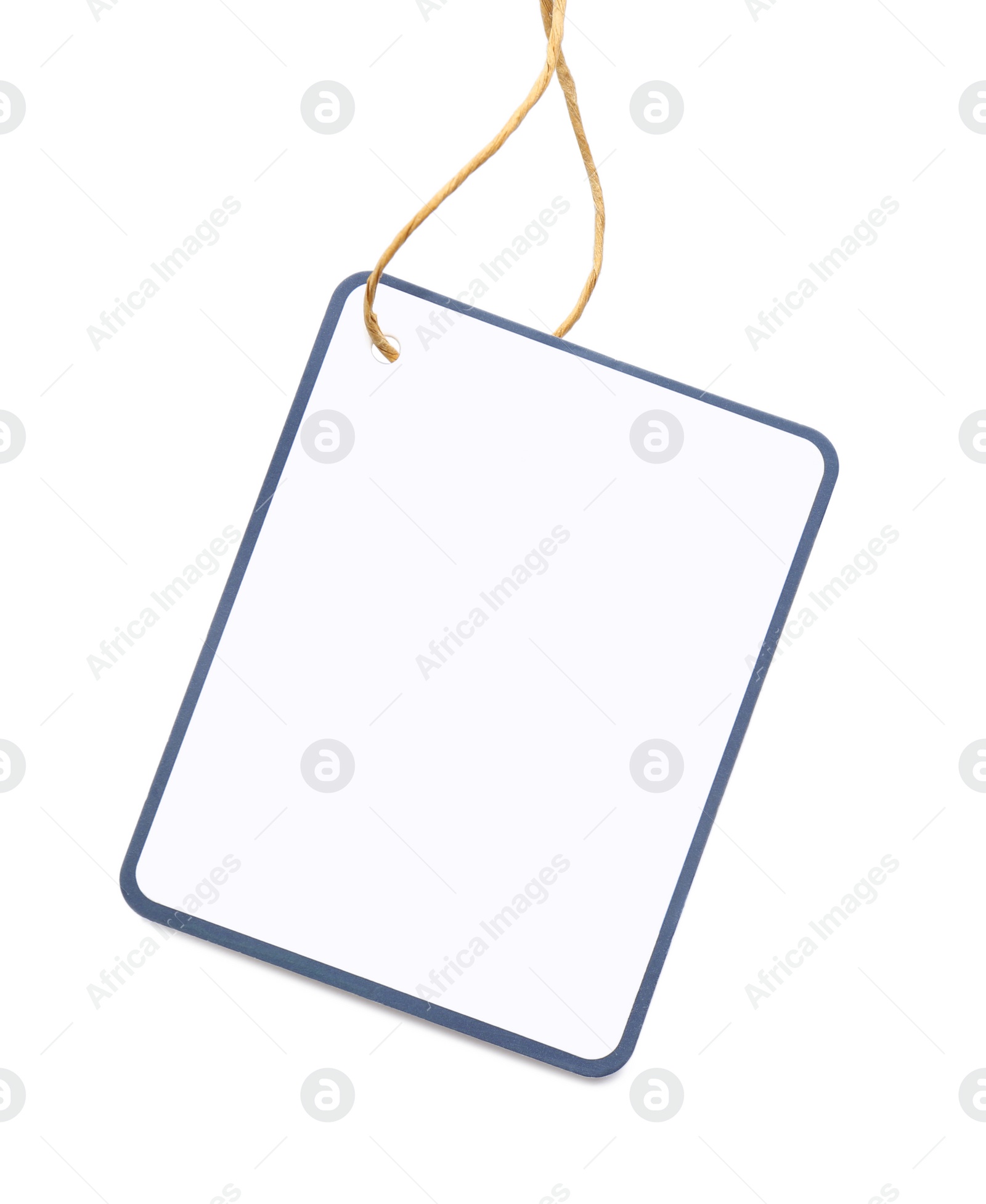 Photo of Blank tag on white background, top view. Space for text