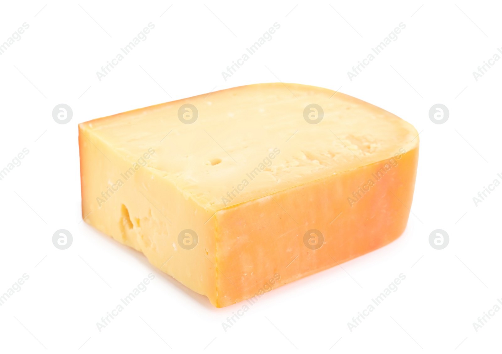 Photo of Piece of tasty cheddar cheese isolated on white