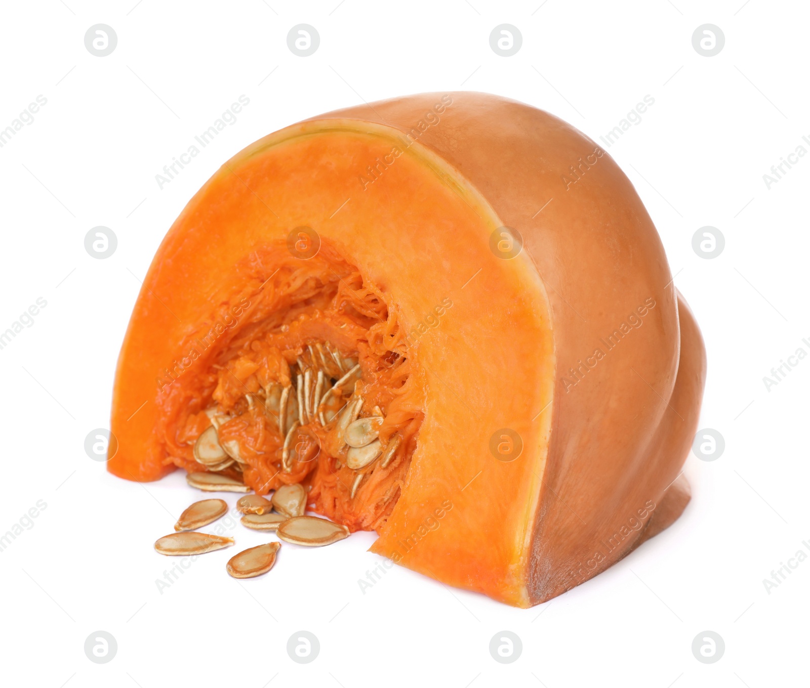 Photo of Slice of fresh ripe pumpkin isolated on white