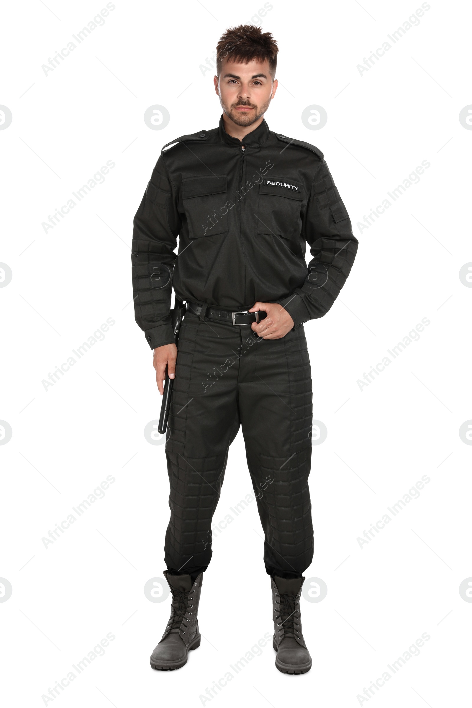 Photo of Male security guard in uniform on white background