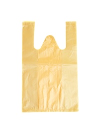 Photo of Stack of plastic bags isolated on white, top view