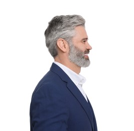 Mature businessman in stylish clothes posing on white background