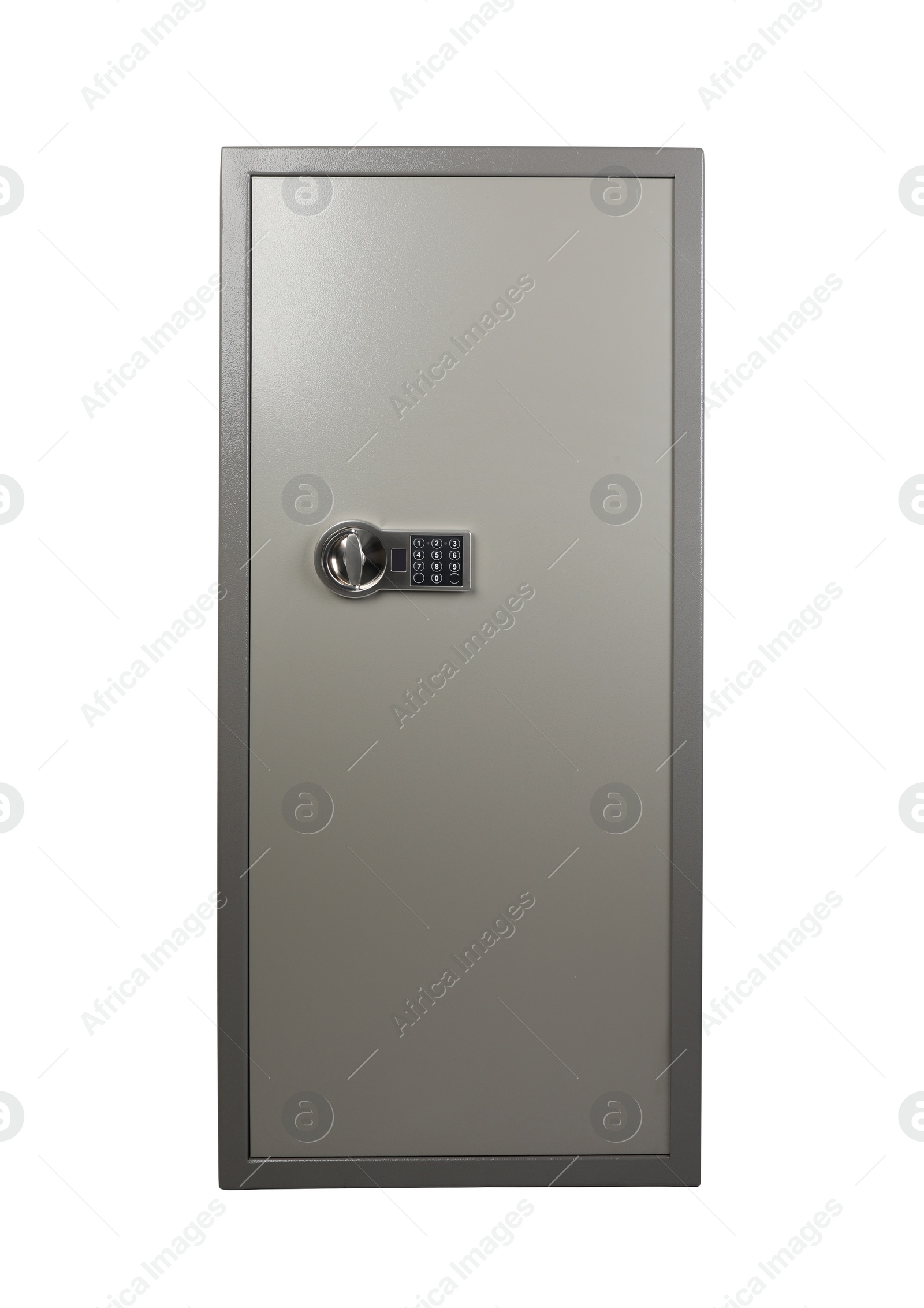 Image of Big steel safe with electronic lock on white background 