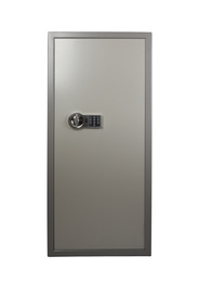 Image of Big steel safe with electronic lock on white background 