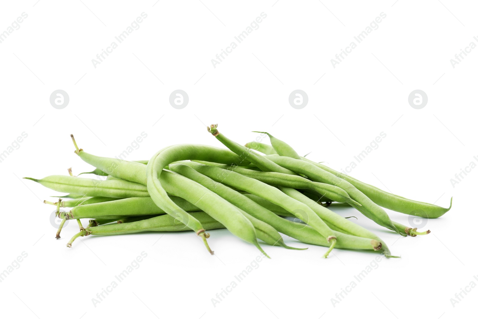 Photo of Delicious fresh green beans on white background