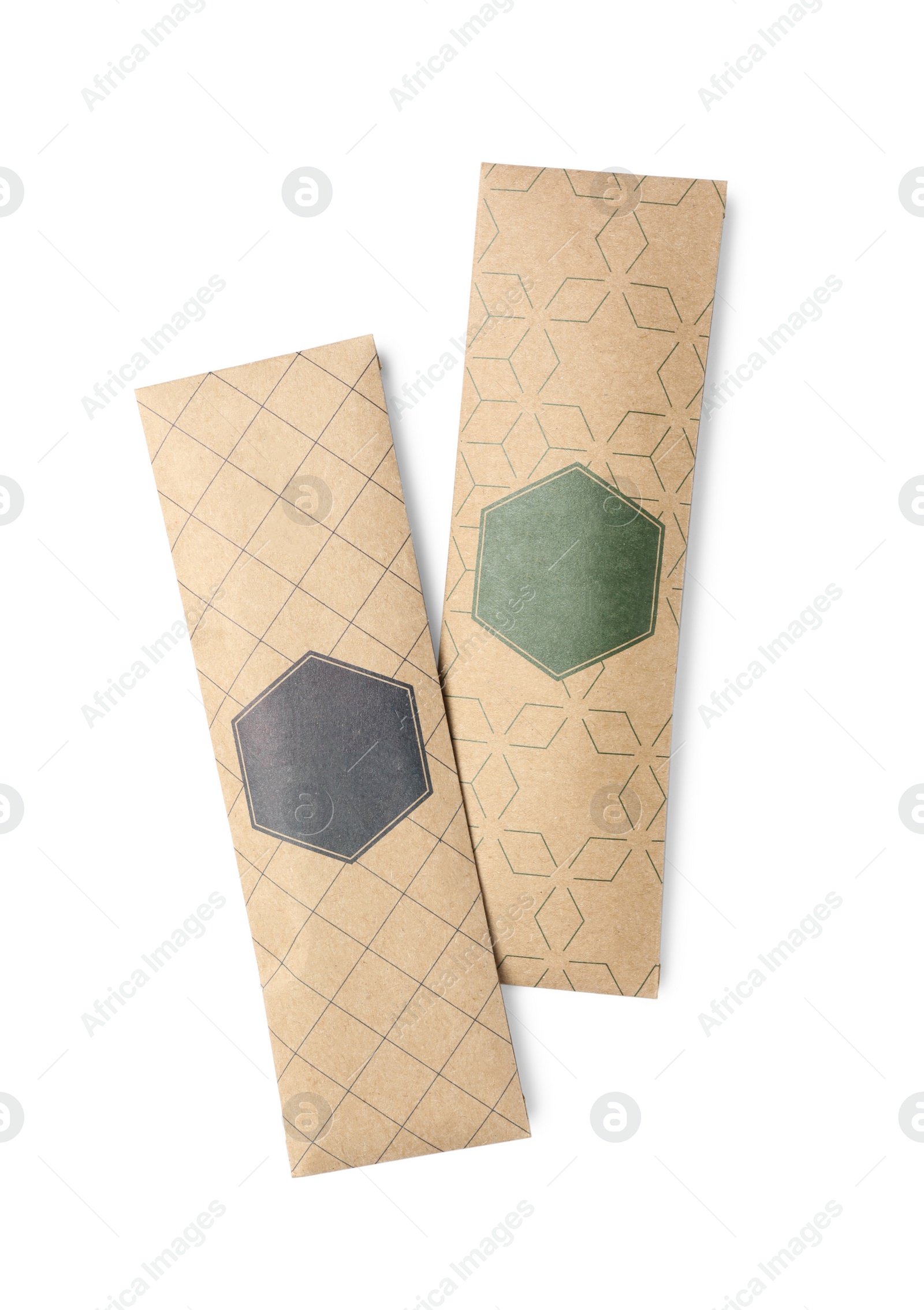 Photo of Scented sachets on white background, top view