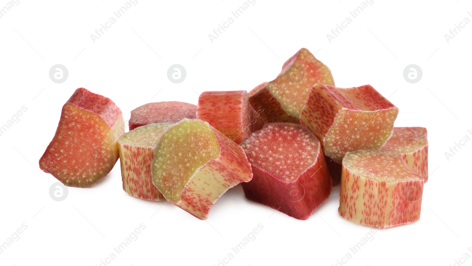 Photo of Pieces of ripe rhubarb isolated on white