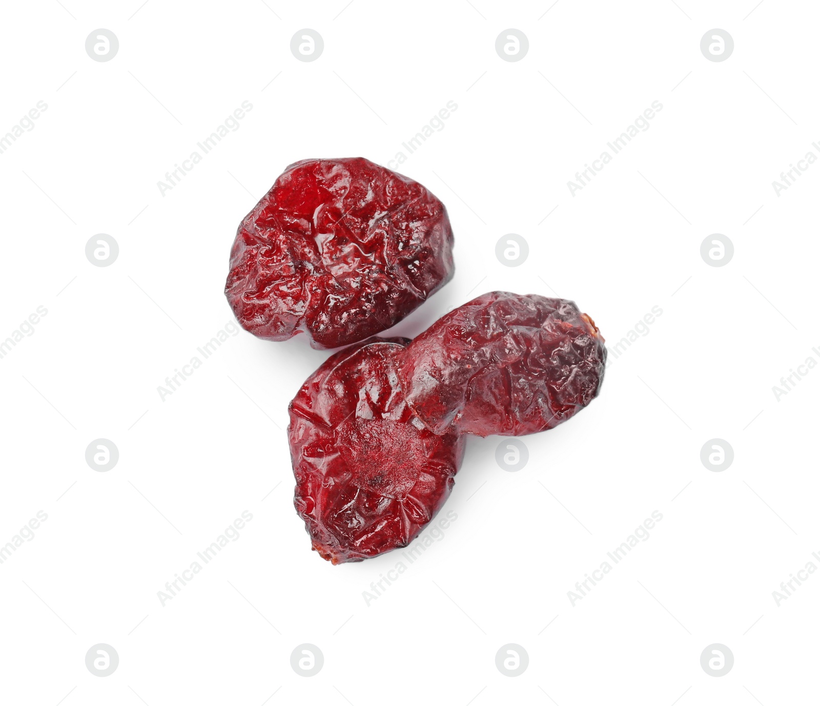Photo of Tasty dried cranberries isolated on white, top view