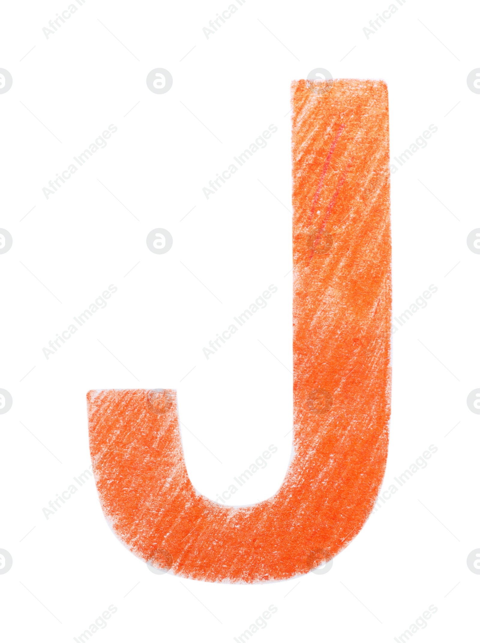 Photo of Letter J written with orange pencil on white background, top view