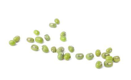 Photo of Green mung beans on white background. Organic grains