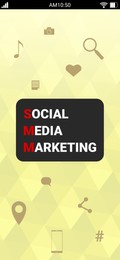 Illustration of SMM (Social media marketing). Screen of smartphone, illustration