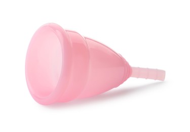 Photo of One pink menstrual cup isolated on white