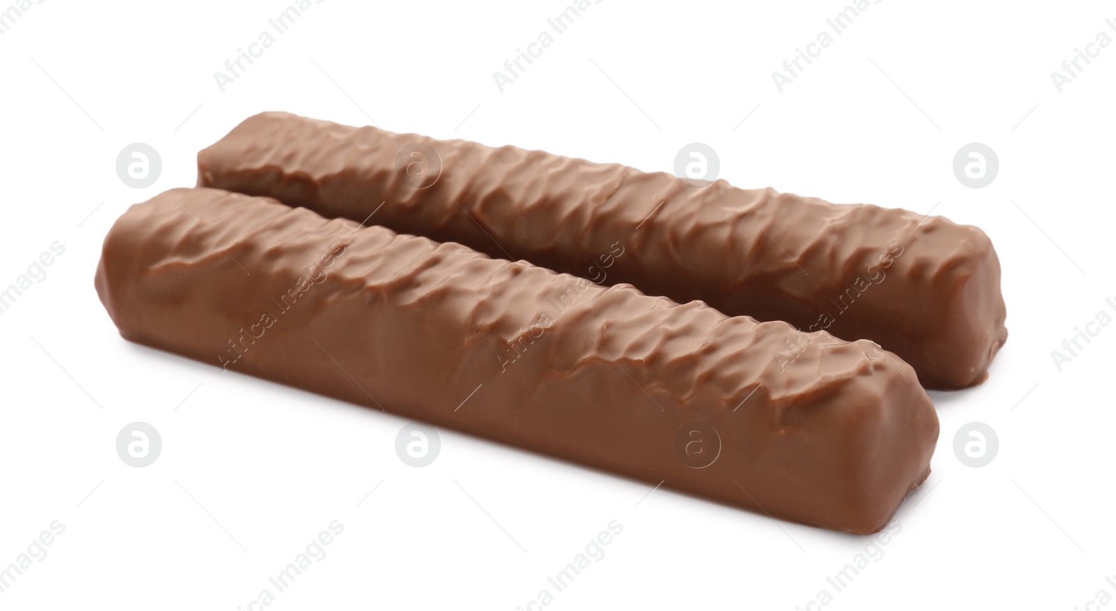 Photo of Sweet tasty chocolate bars on white background