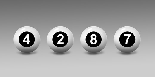 Illustration of Set of lottery balls with numbers on grey gradient background
