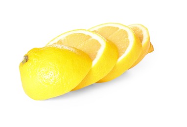 Photo of Fresh ripe cut lemon on white background