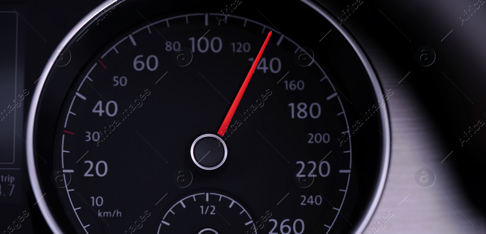 Image of Speedometer on car dashboard, closeup. Banner design