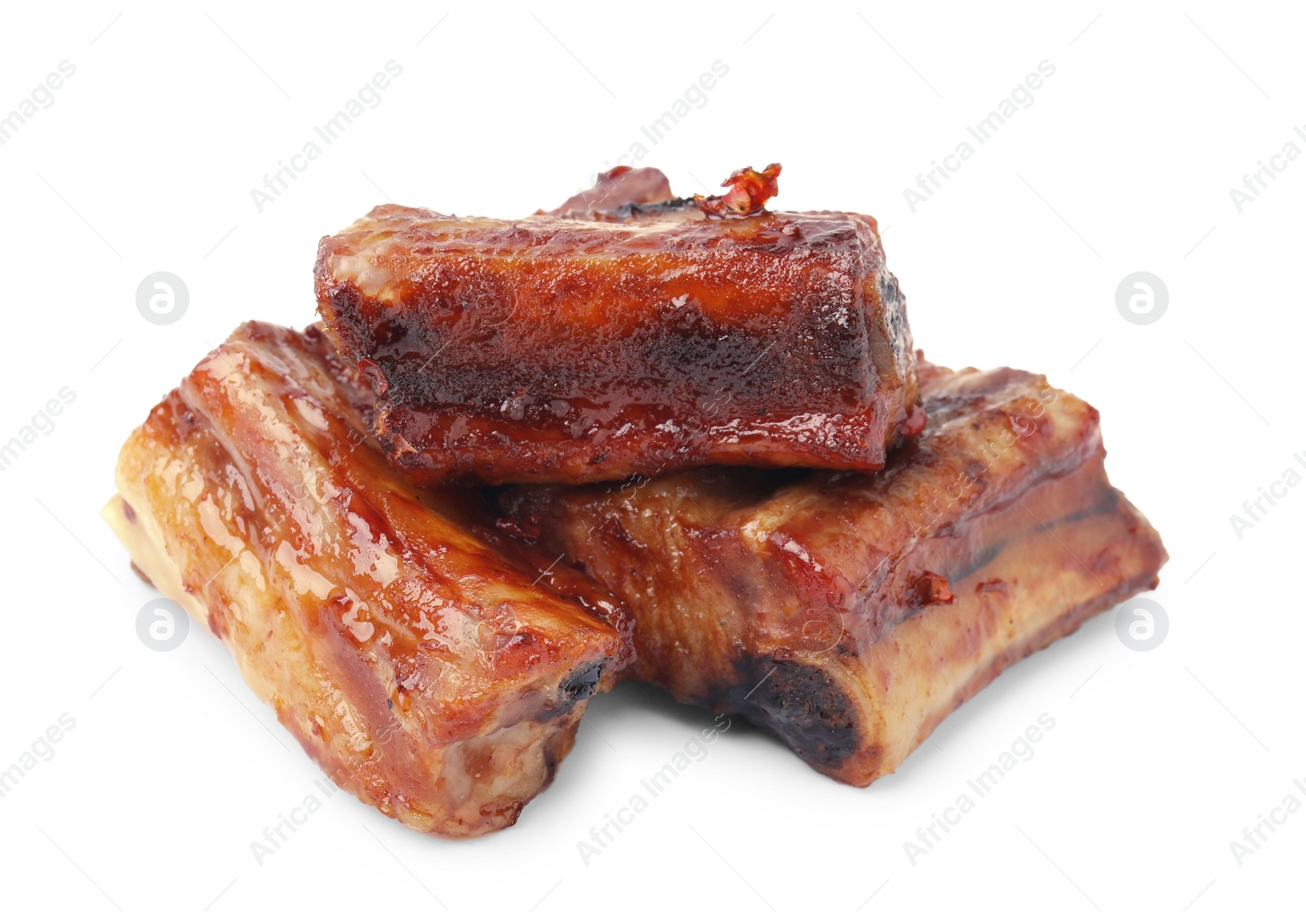 Photo of Tasty roasted pork ribs isolated on white