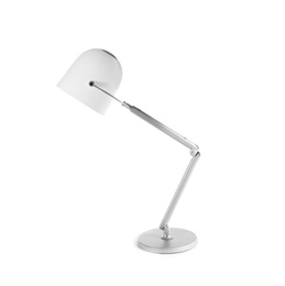 Photo of Modern desk lamp on white background. Idea for interior design