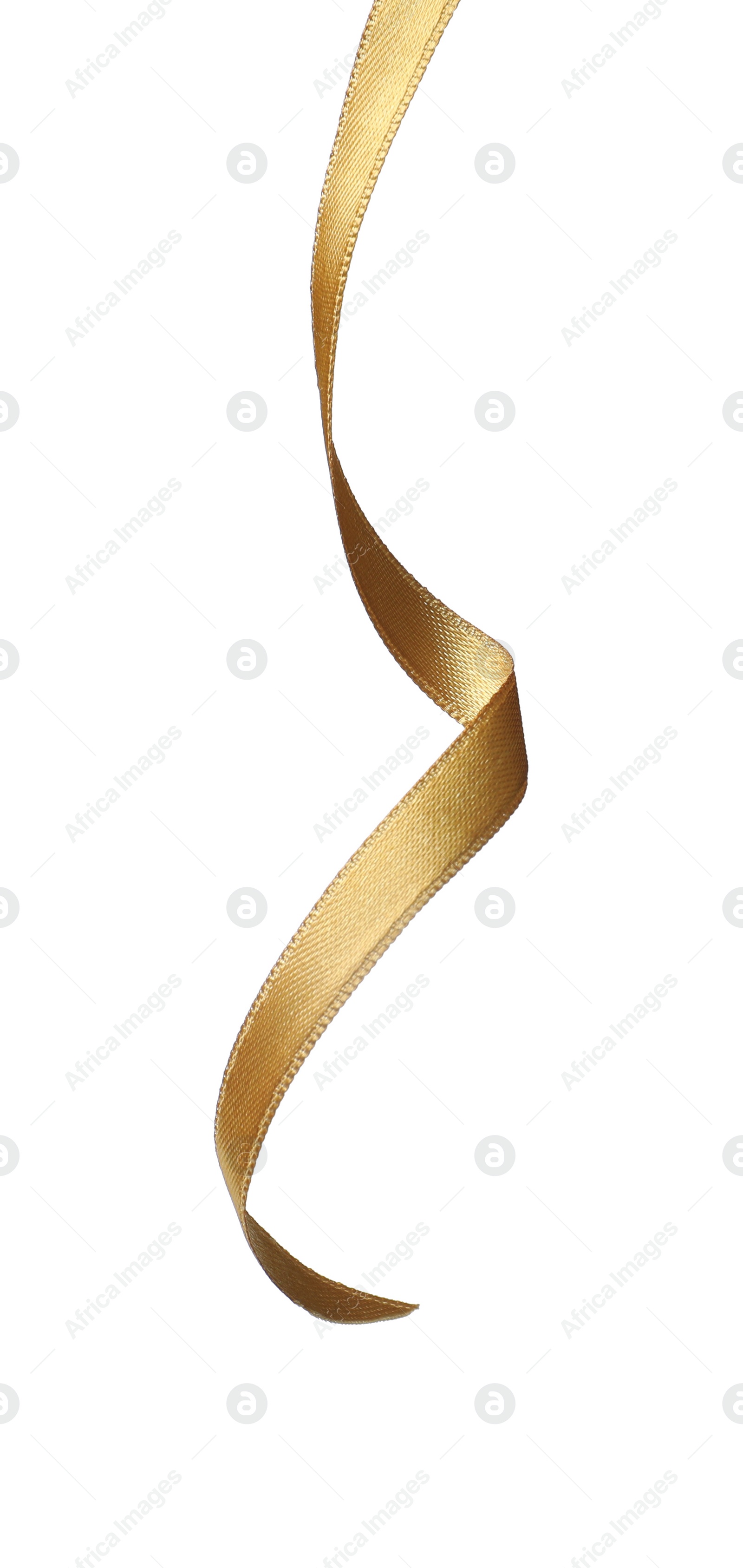 Photo of Beautiful golden ribbon isolated on white. Festive decor