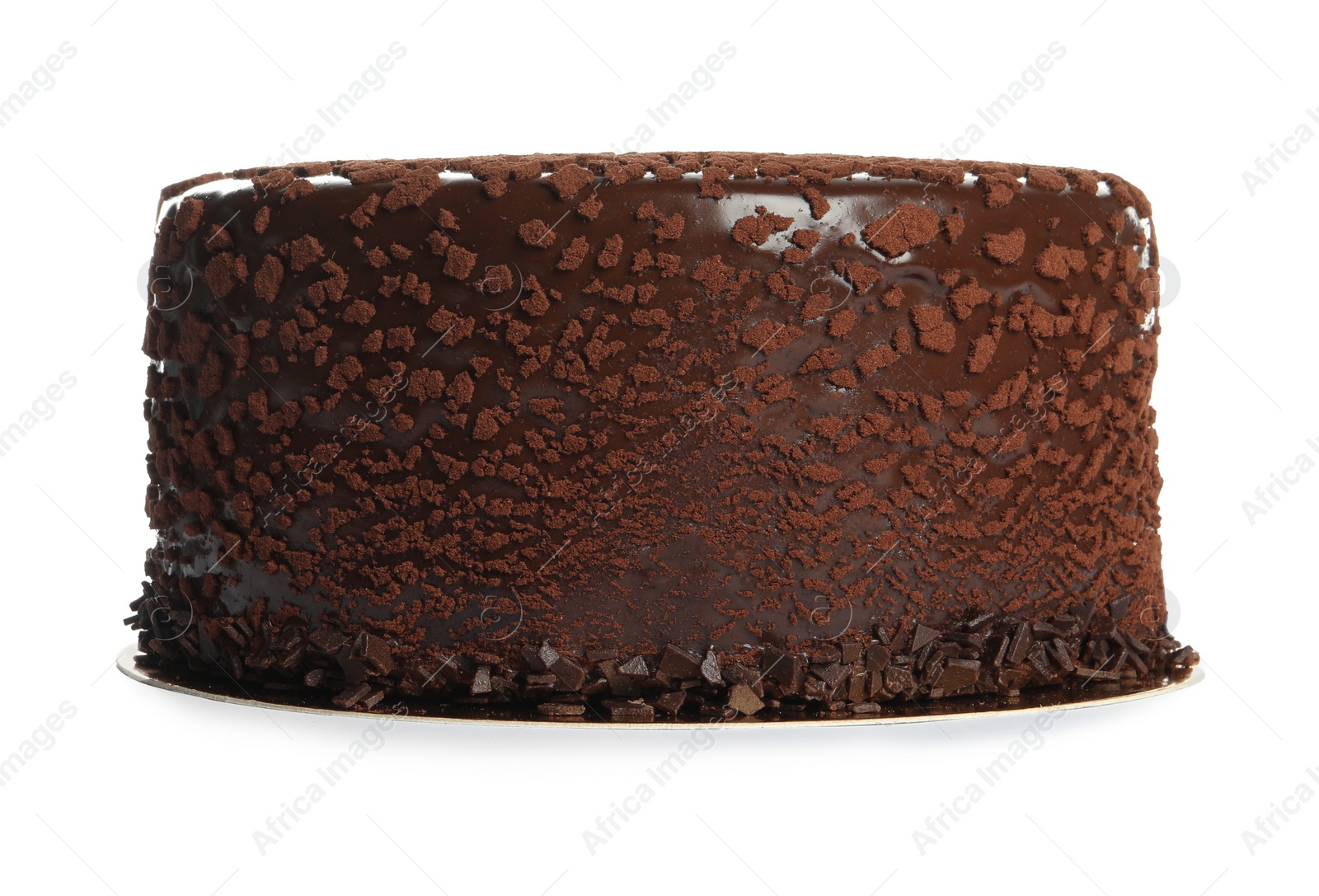 Photo of Delicious chocolate truffle cake isolated on white