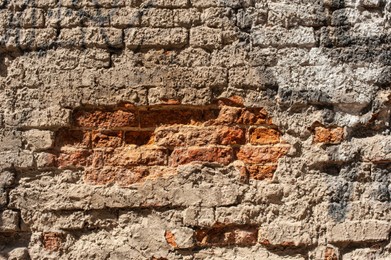 Texture of old brick wall as background, closeup