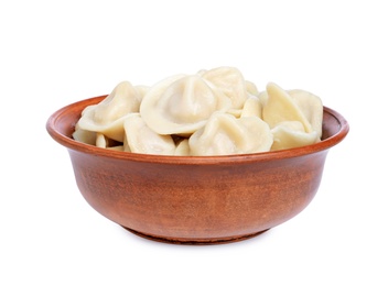 Tasty dumplings in bowl isolated on white