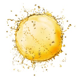 Image of Abstract splash of golden oily liquid on white background