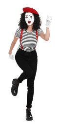 Photo of Funny mime with beret posing on white background