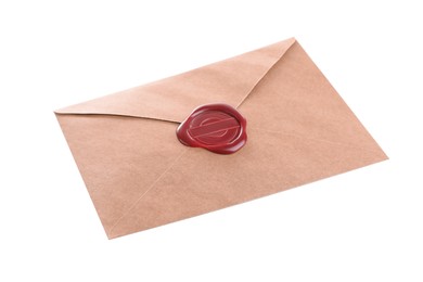 Envelope with wax seal isolated on white