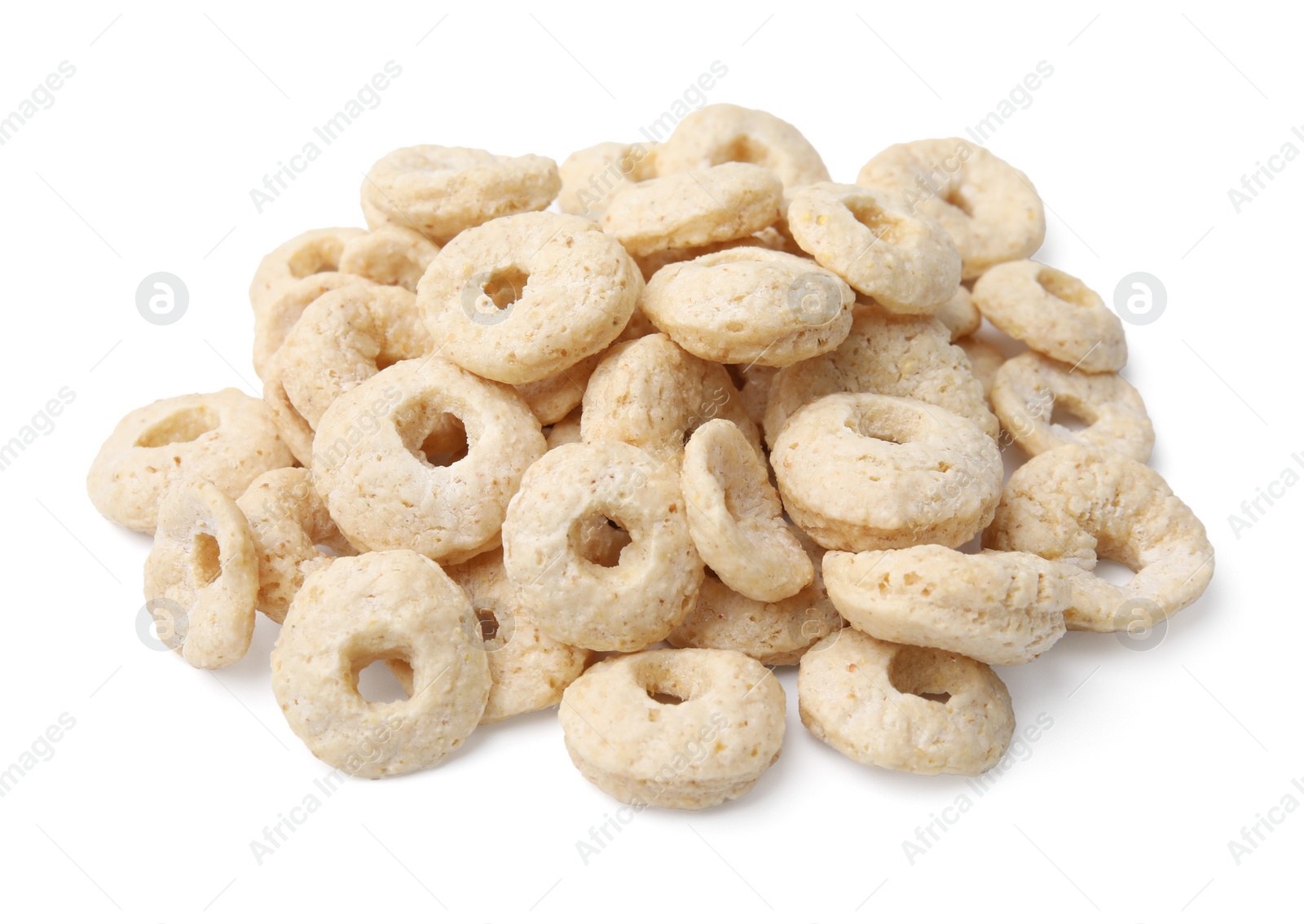 Photo of Tasty sweet cereal rings isolated on white