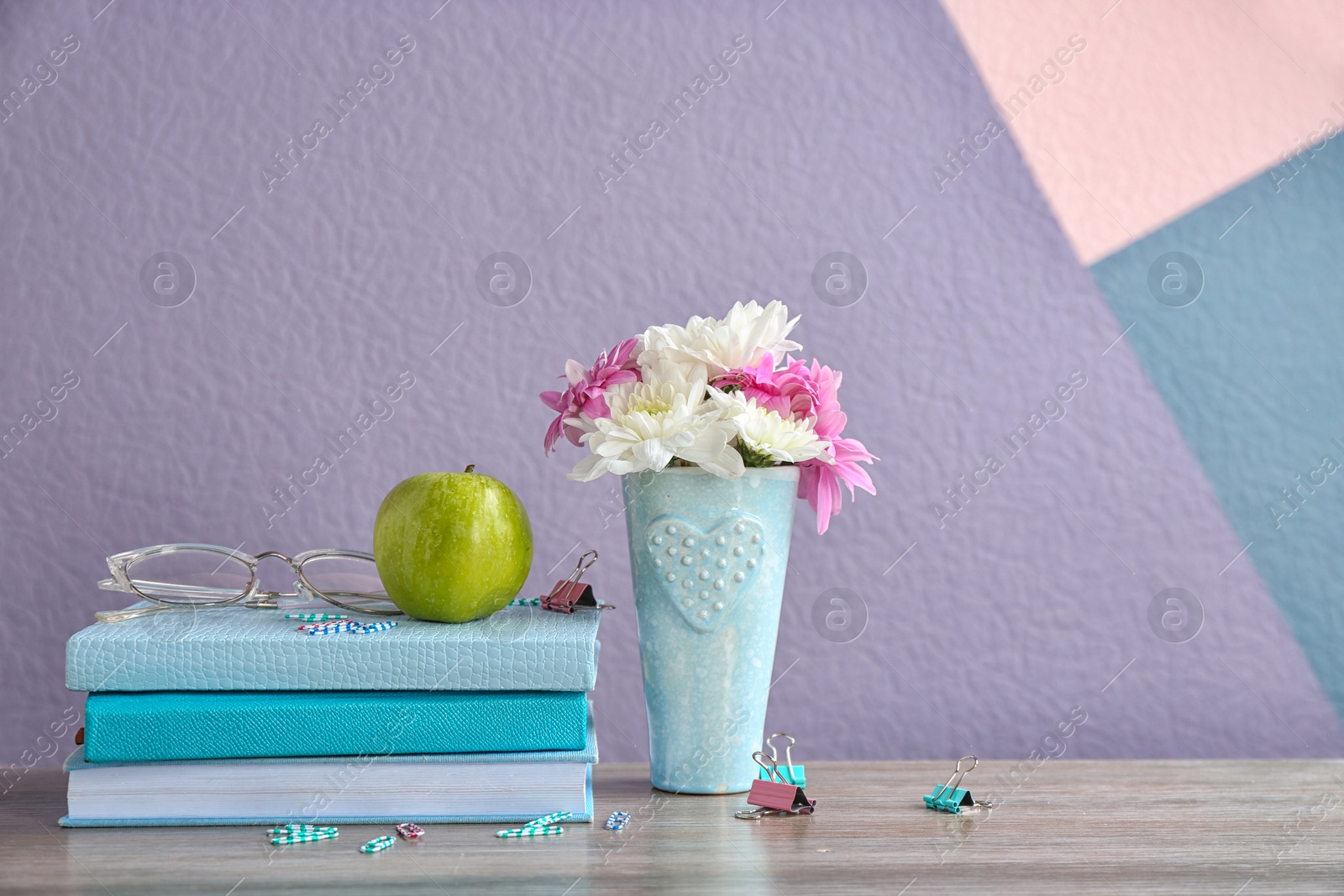 Photo of Composition with flowers for Teacher's day on table